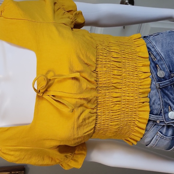 Lost + Wonder Honey Yellow Crop Smock Simple Puff Sleeve Size Small - Picture 6 of 13